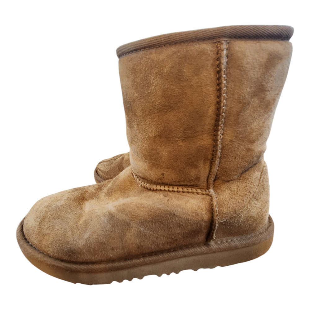 Ugg kids girls short boots sz 5 brown sheepskin and leather